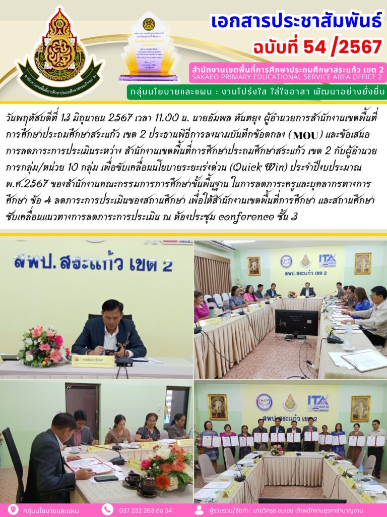 การขับเคลื่อนแนวทางการลดภาระการประเมินของสถานศึกษา ประจำปี 2567 ...